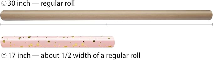 LDGOOAEL Mini Short Wrapping Paper Roll - Reversible Design (17 inches X 32.8 feet) - Gold Foil Hearts on Pink for Valentine's Day