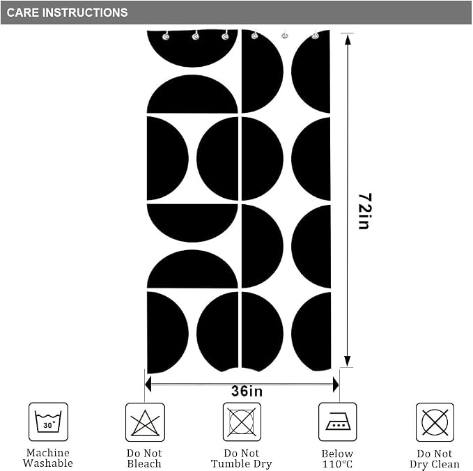Black and White Mid Century Modern Shower Curtain, Boho Abstract Geometric Retro Art Bath Curtains For Bathroom, Colorful Unique Pattern Waterproof Polyester Fabric Bathroom Set 12 Hooks 36X72IN