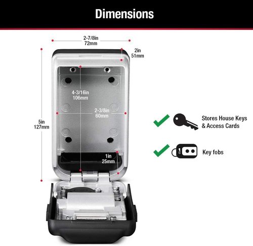 Master Lock 5425D Wall Mount Lock Box - Set Your Own Combination, Light-Up Dials, 6 Key Capacity, Black