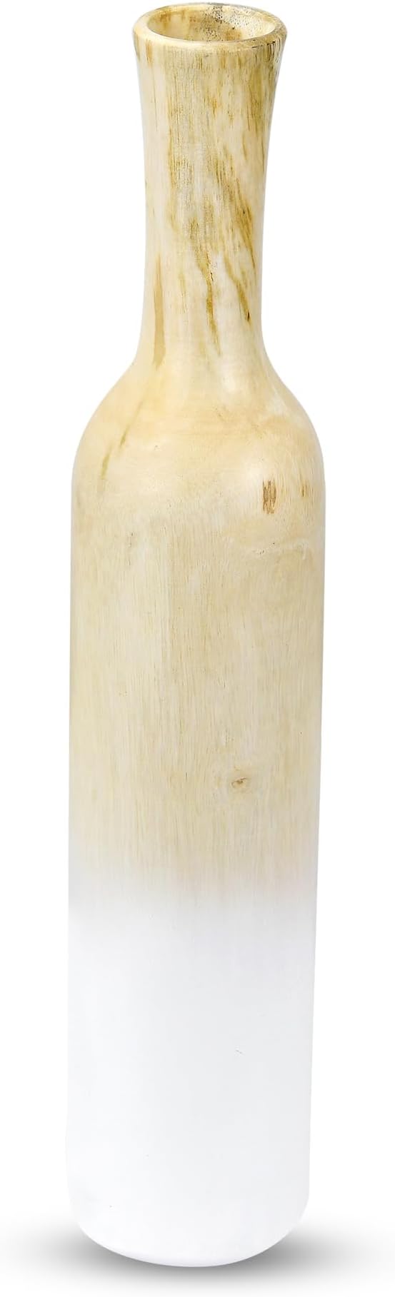 AeraVida Sophisticated Hand-Carved Light Brown and White Ombre Wooden Flower Vase| Modern Farmhouse Home Décor | Handicraft Kitchen Bedroom Living Room Home Decoration