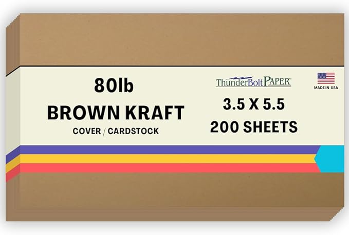 200 Brown Kraft Fiber 80# Cover Paper Sheets - 3.5" X 5.5" (3.5X5.5 Inches) USPS Standard Postcard Card Size - Rich Earthy Color with Natural Fibers - 80lb/Pound Cardstock - Smooth Finish