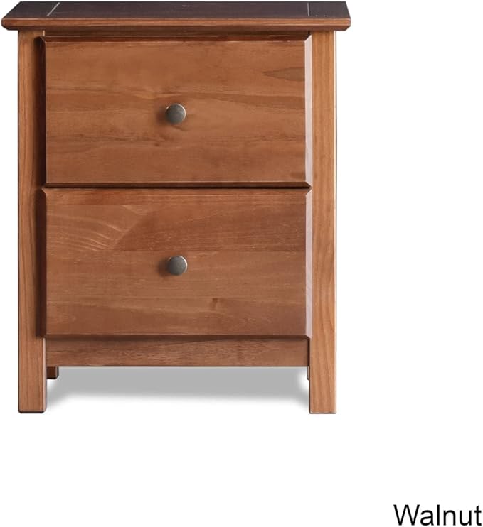 Grain Wood Furniture Shaker 2-Drawer Bedside Nightstand, Solid Wood with Walnut Finish