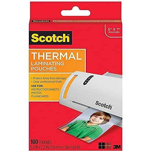 Scotch Thermal Laminating Pouches 5x7-inch, 5 Mil., Clear 100/PK