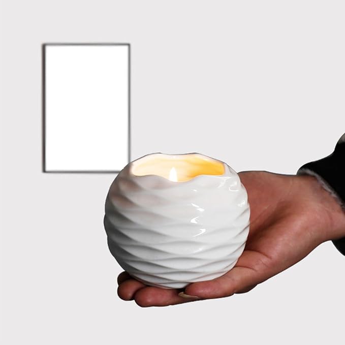 AMONIDA Ceramic Scented Candle Holder, Handcrafted Nordic Lightweight Decorative Centerpiece, Candle Tea Light Holder with Versatile Minimalist Design, Ideal for Living Room Table (White)