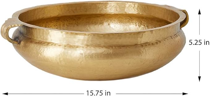 Serene Spaces Hammered Gold Handi Bowl - Brass Decorative Bowl for Diwali, Living Rooms, Weddings, Restaurants - 5.25" Tall, 15.75" Diameter - Fruit Bowl