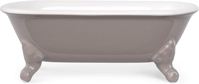 6.5" Ceramic Mini Decorative Clawfoot Bathtub Bar Soap Dish, Kitchen Sponge Holder and Shower Tray for Bathroom, 1 Pack(Taupe)