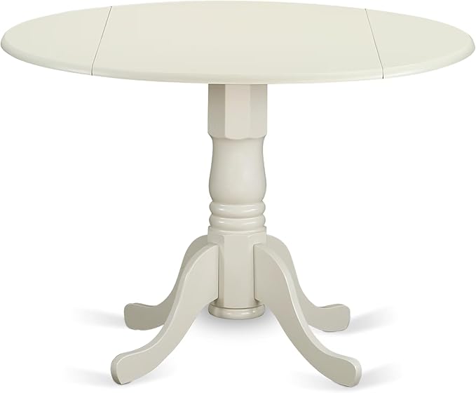 East West Furniture DLT-WHI-TP Dublin Modern Kitchen Table - a Round Dining Table Top with Dropleaf & Pedestal Base, 42x42 Inch, Linen White