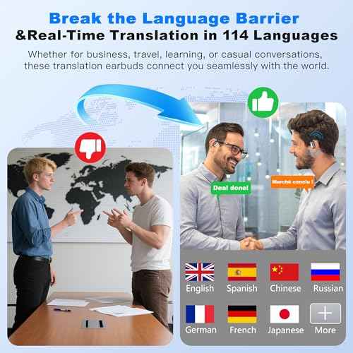 AI Translation Earbuds Real Time, 3-in-1 Translator Earbuds 134 Languages & Accents and Long Battery Life, HF Sound, Spanish/English Aud?fonos Traductores for Travel Business Learning, Black