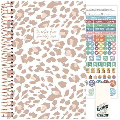 bloom daily planners 2025-2026 Academic Year Daily Planner (July 2025 - July 2026) - A5 Weekly & Monthly Calendar Agenda Organizer Book with Stickers - 5.5" x 8.25" - Tan Leopard