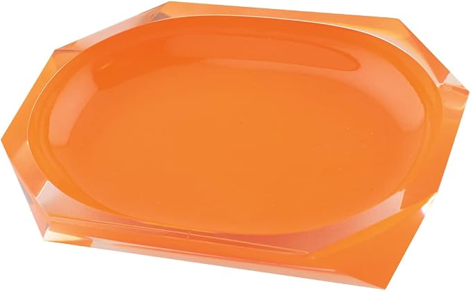 Faceted Soap Dish, Durable Resin, Smooth, Easy to Clean, for Stylish Bathroom Décor, Orange, 4x5, Sold Individually