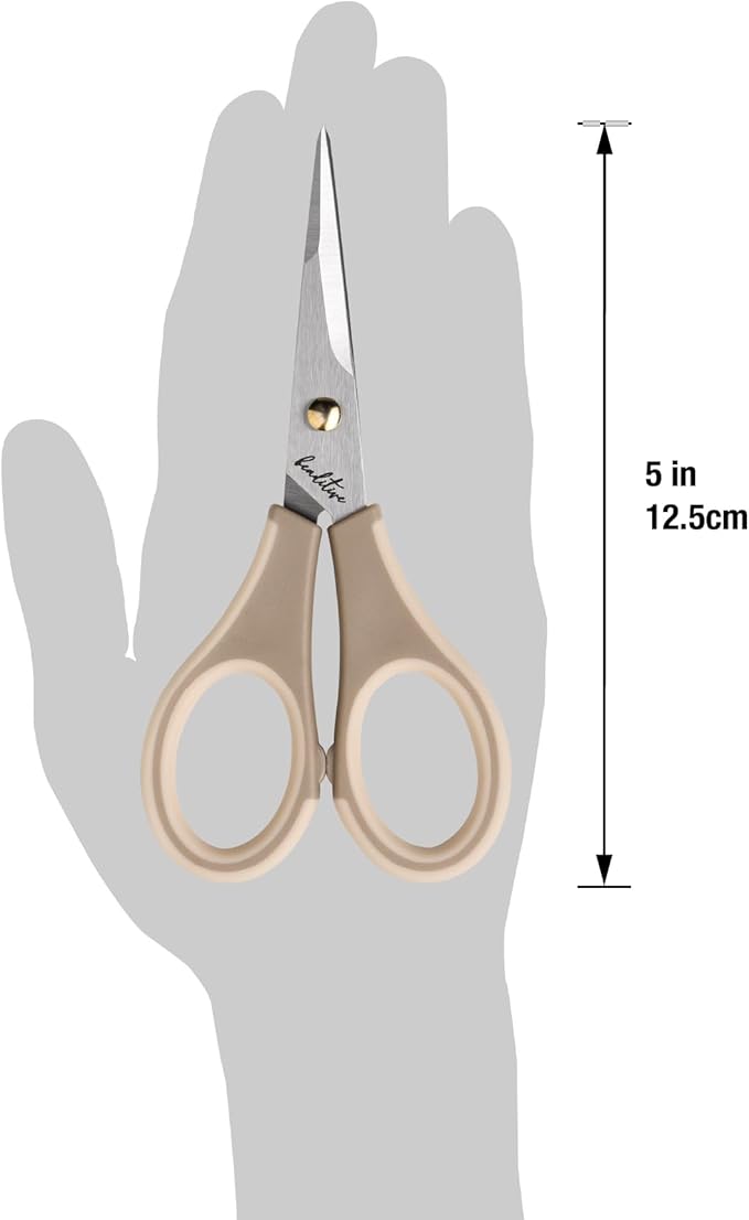 Beaditive Precision Craft Scissors - Ultra Sharp Stainless Steel Blades & Non-Slip TPR Handles - Adult & Kid Scrapbooking Scissors With Safety Cap For Home, Office, School (Milk Tea)