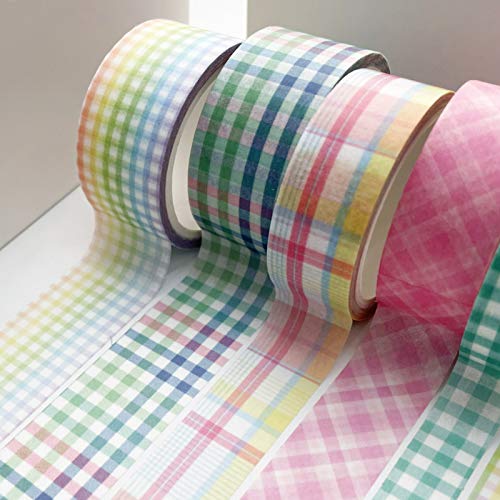 YUBBAEX 6 Rolls Plaid Washi Tape Set Basic Grid Masking Decorative Tapes for Arts, DIY Crafts, Journals, Planners, Scrapbooking, Wrapping (Rainbow Plaid)
