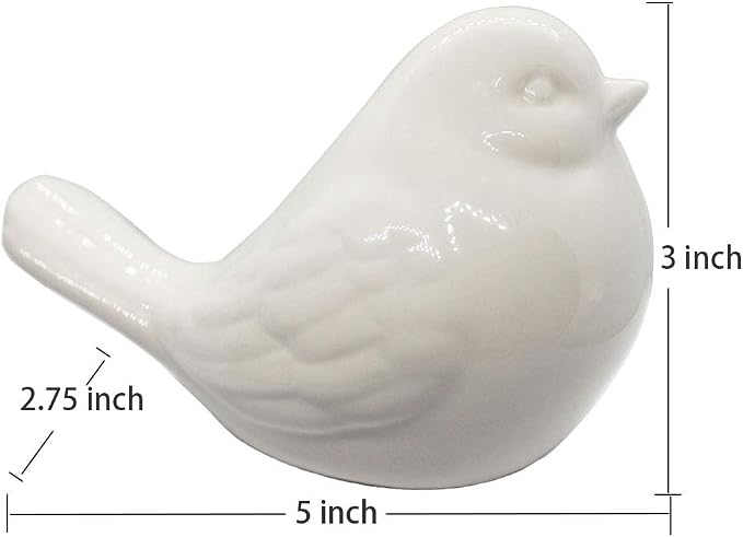 KiaoTime New White Glazed Ceramic Bird Figurine, Bird Statue, French Country Garden Cottage Bird Ornaments, Home Decor Accents Collectible Bird Figurine