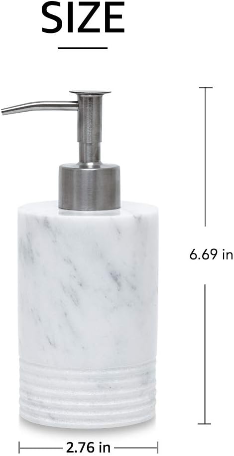 JIMEI Marble Soap Dispenser with Stainless Steel Pump for Bathroom Kitchen Countertop - Lotion & Liquid Dispenser Soap Bottle White