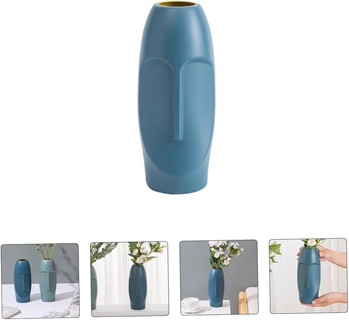 STOBAZA Abstract Navy Blue Plastic Vase Stylish Home Ornament Lightweight Decorative Container for Dried Flowers Smooth Mouth Desktop Flower Arrangement Centerpiece for Office and Living