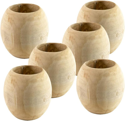 Serene Spaces Living Teak Essence Vase - Handcrafted Natural Wood Vase, Perfect for Artificial, Dried, and Fresh Flowers, Unique Rustic Decor Piece for Home or Office, Gift Idea (Large -Pack of 6)
