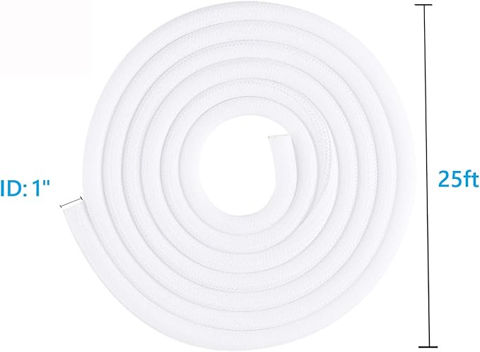 25ft 1 Inch White Cable Sleeve – Split Wire Loom Tubing Cord Protector – Flame Retardant Polyester Cable Cover for Desk, TV, PC Setup – Protects Cords from Pets & Organizes Wires