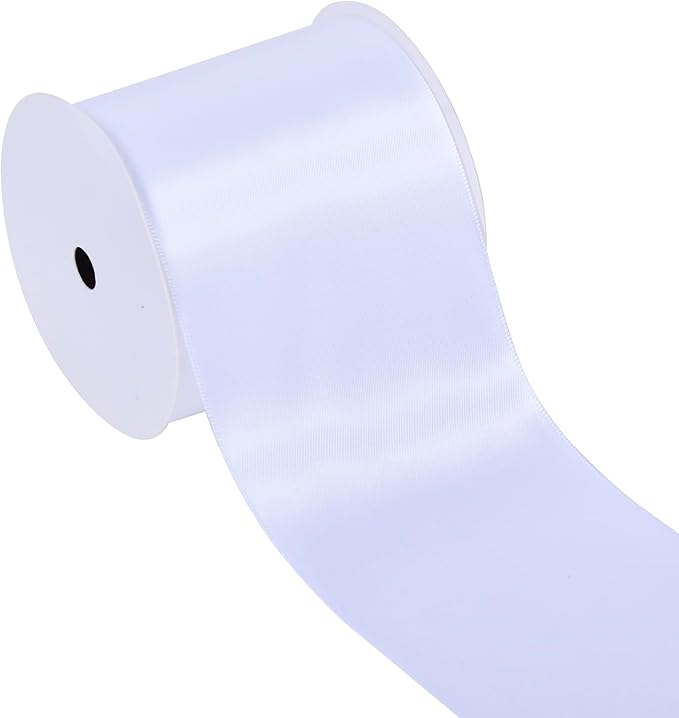 YAMA White Double Faced Satin Ribbon, 3 Inch 10 Yards, Great for Crafts Bows Flower Bouquet Wedding Home Decor Gift Wrapping