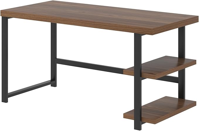 FOLUBAN 47 Inch Computer Desk, Small Home Office Desk with Storage Shelves, Industrial Writing Study Gaming Table Workstation for Living Room Bedroom, Rustic Walnut