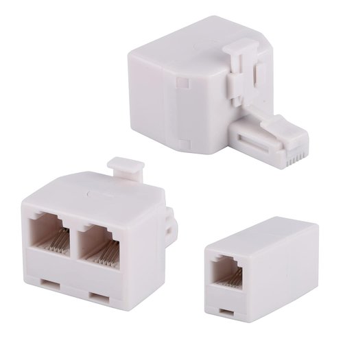 LanSenSu Phone Jack Splitter 2-Pack with Coupler - RJ11 6P4C Male to Female, Beige (2 Way)
