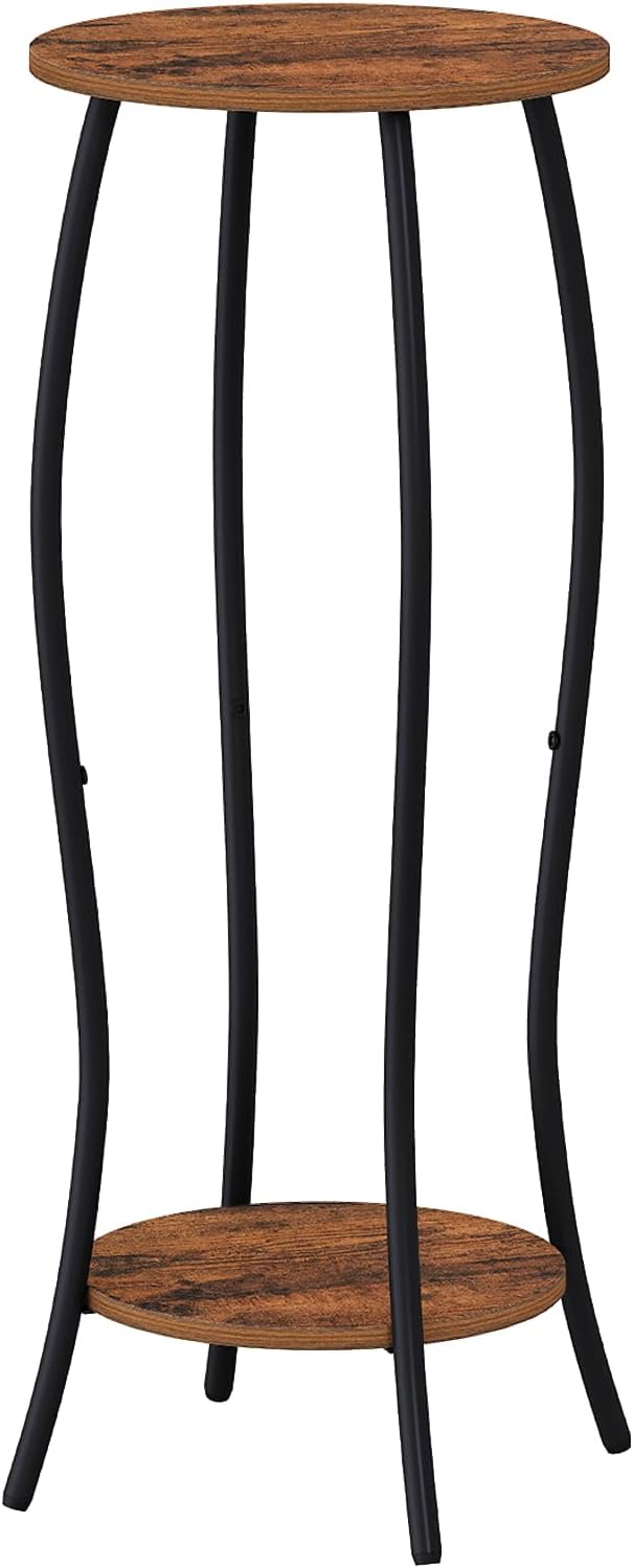 YINMIT Plant Stand Indoor, Tall Plant Stand, 2 Tier Plant Shelf Holder, Metal 4-Leg Corner Plant Stand for Indoor Plants, Wood Round Flower Stand for Living Room Balcony Garden, Retro