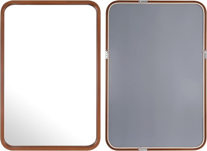 WallBeyond 20x30 Inch Wood Mirror for Bathroom, Wooden Frame Wall Mirror Farmhouse Wall Mounted Rectangle Mirror for Vanity (Horizontal/Vertical Walnut Color)