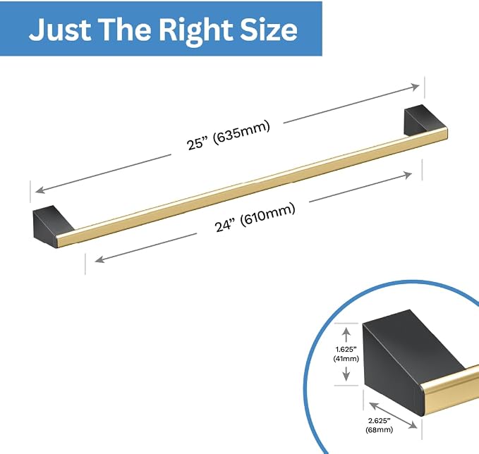 Gatco 5670 A-Line Towel Bar, 24 Inch, Brushed Brass Matte Black Combo