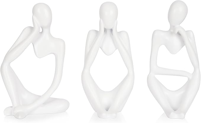 Sandstone Resin Thinker Style Abstract Sculpture Statue Collectible Figurines Home Office Bookshelf Desktop Decor (Small White, 3pcs)