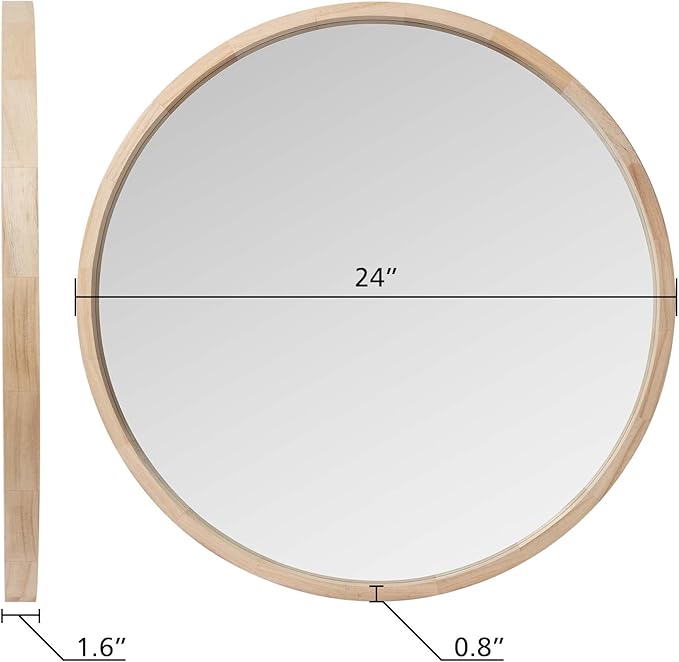 LYYYXGYP Round Wood Mirror 24 Inch Farmhouse Wall Mirror Wooden Framed Circle Mirror for Bathroom Vanity Living Room Bedroom