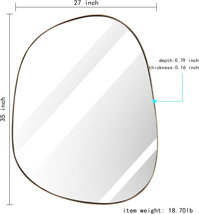 ELEHUME Asymmetrical Mirror for Wall Decor 27"*35", Modern Brass Framed Wall Mirror for Living Room Bathroom Bedroom Entryway ELE-STOU-0063G