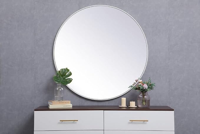 Elegant Decor Eternity 45" Round Mid Century Metal Frame Mirror in Black