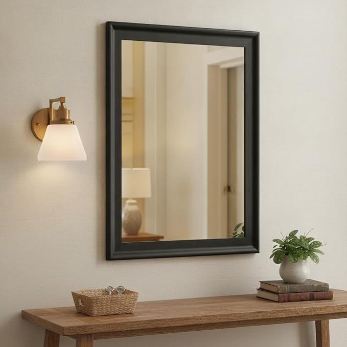 CULER Black Wall Mirror for Bathroom,Rectangle Rustic 24 x 32 inch Hanging Vanity Mirrors for Living Room,Bedroom,Entryway