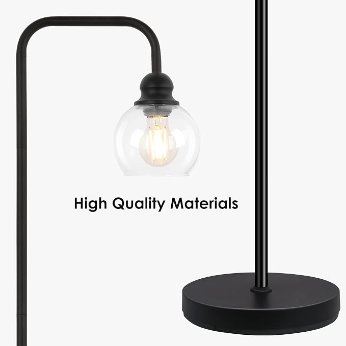 Modern Floor Lamps for Living Room with 6W LED Bulb, Industrial Floor Lamp, Clear Glass, Black Classic Reading Tall Lamp for Home Office, Standing Lamps for Bedroom, Study, Minimalist, Vintage