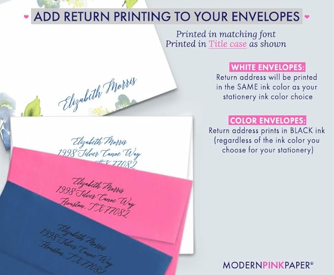 Personalized Floral Stationary with Envelopes, FLAT OR FOLDED, Watercolor Floral Stationery Set for Women, Blue and Green Personalized Floral Notecards with Envelopes, Choice of Colors and Quantity