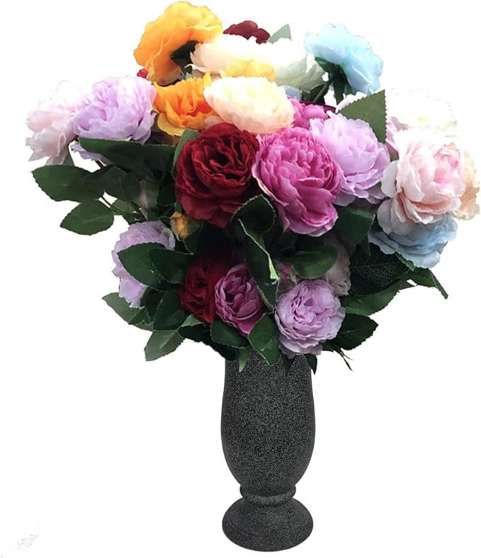 Memorial Grave Cemetery Vase Decoration for Grave Cemetery in Ground Marble Color with Spikes and Flower Foam