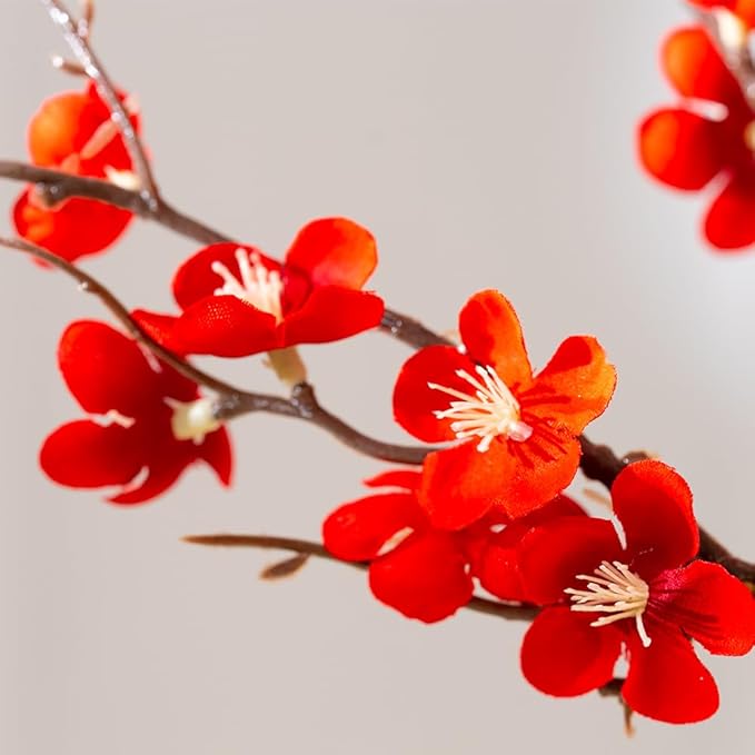 LESING 4pcs Cherry Blossom Flowers Artificial, Fake Silk Cherry Blossom Branches Tall Peach Blossom Flower Stems Arrangement for Wedding Home Office Party Decoration (Red-2)