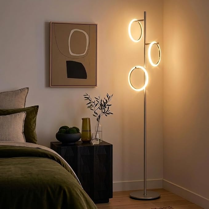 Brightech Saturn LED Tree Floor Lamp - Unique Design Matches Modern and Contemporary Decor - 3 Light Standing Pole Lamp- Tall Light for Living Room, Bedroom, and Office - Silver