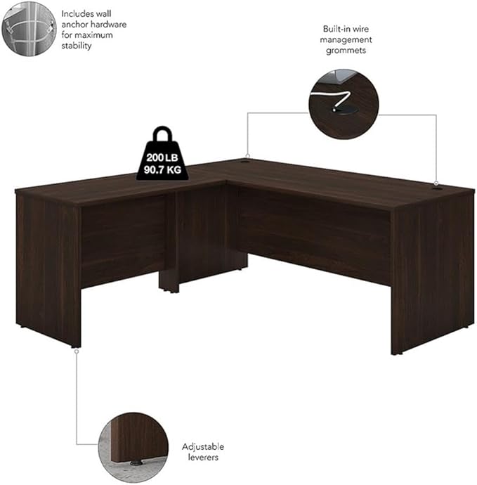 Bush Business Furniture Studio C L Shaped Desk with Mobile File Cabinet and Return, 72W x 30D, Black Walnut
