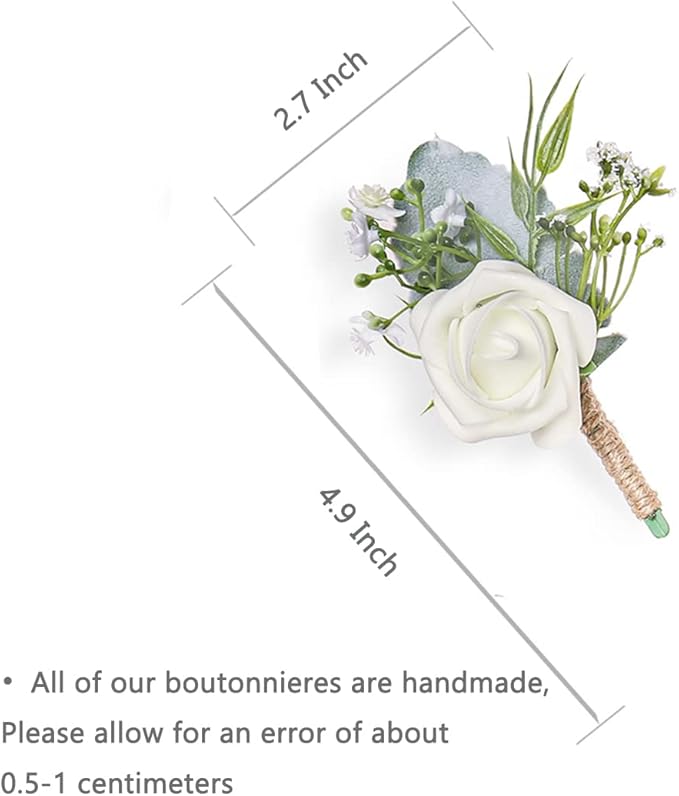 Rose Boutonnieres for Men Wedding Groom and Groomsmen White Boutonniere for Rustic Fall Vintage Wedding Prom Set of 10