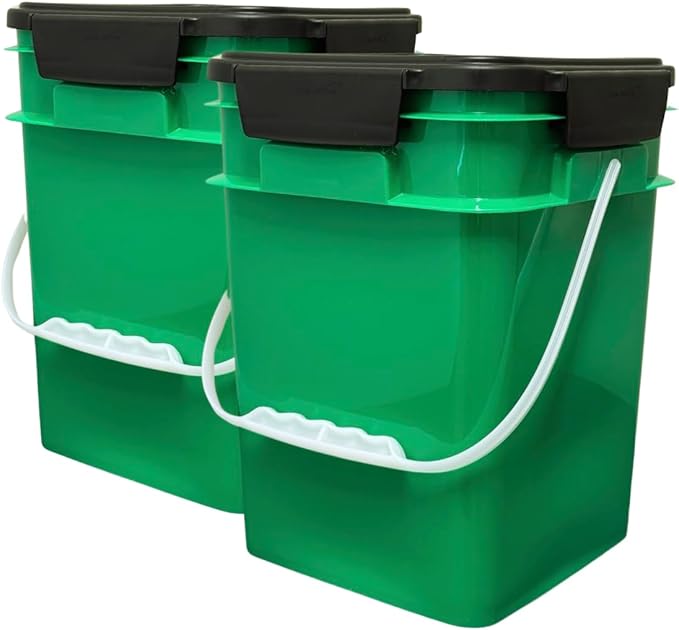 House Naturals 4 Gallon Square Food Grade Plastic Bucket with Lid, Made in USA (Pack of 2) BPA Free (Green)