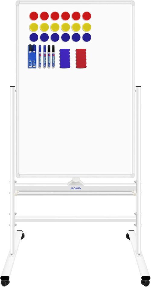 H-Qprobd Magnetic Dry Erase Board - Mobile Double-Sided Whiteboard on Wheels | 40"x28" for Home, Office & School