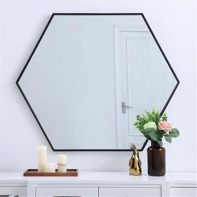 Elegant Decor Eternity 32" x 38" Hexagonal Metal Frame Mirror in Black