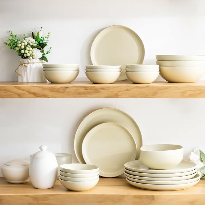 AmorArc Ceramic Dinnerware Sets,Handmade Reactive Glaze Stoneware Plates and Bowls Sets,Highly Scratch Resistant | Dishwasher & Microwave Safe Dishes Set,Service for 6 (18pc)