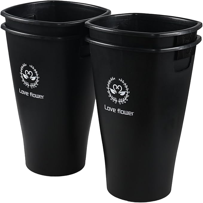 4 Pcs 16 Inch Tall Flower Buckets, Plastic Vases Farmhouse Flower French Bucket with Handle, Floral Container Planter Pails (Black)