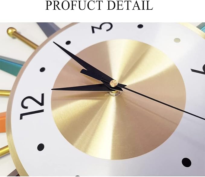 Large Wall Clock 22 Inch Modern Wall Clock Starburst Mid-Century Modern Decor Non-Ticking Battery Operated Colorful Clock Home Decorations for Living Room Bedroom Kitchen Office