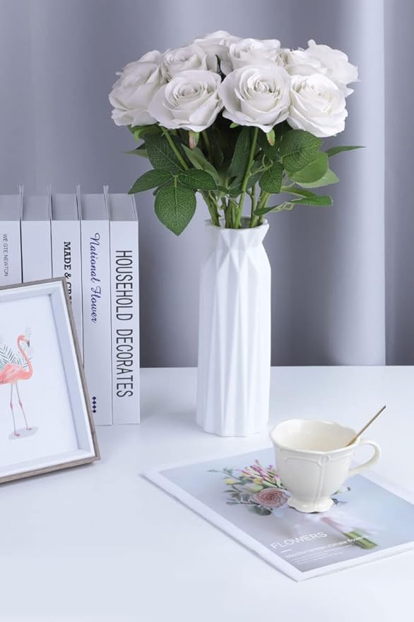 Artificial Rose Flower Artificial Flowers Flower with Long Stem Silk Roses Bouquet for Wedding Bridal Shower Party Home Decoration (Nude, 12 Pcs)