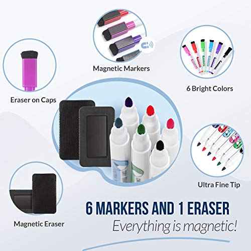 Magnetic Dry Erase Fridge Calendar and Whiteboard Bundle for Fridge: 2 Boards - 17"x12" - 6 Fine Tip Markers and Large Eraser with Magnets - Monthly Magnetic Whiteboard for Fridge - Fridge Whiteboard