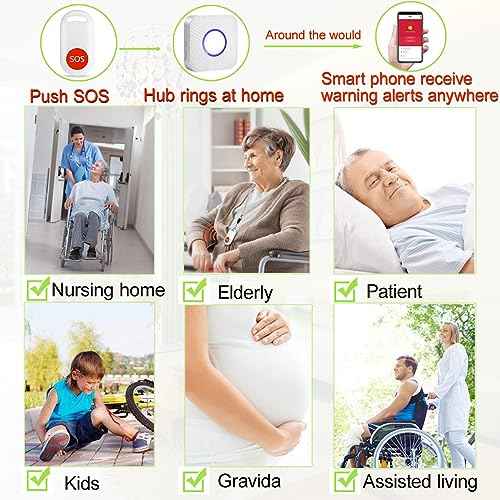 WiFi Caregiver Pager Wireless Call Button Nurse Alert System for Home/Elderly/Patient/Disabled with Phone App One Call Button One WiFi Receiver(only Supports 2.4GHz Wi-Fi)