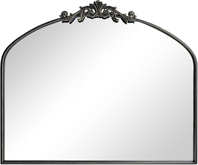 OUSHUAI Black Arched Mirror for Wall,Baroque Fireplace Mirror Decor,Brass Wall Mirror,Ornate Mirrors for Entryway/Bathroom/Living Room/Hallway 36"X30" …