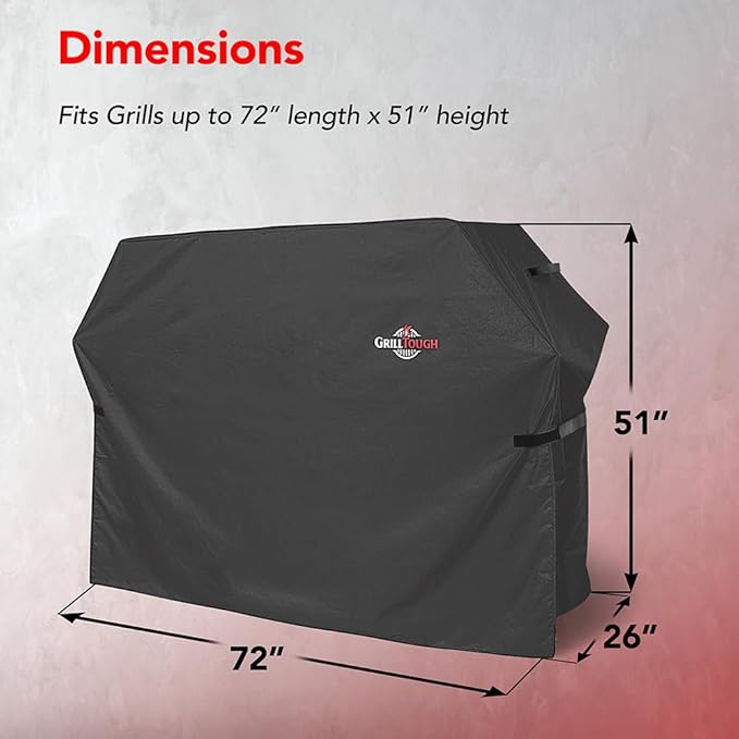 GrillTough Heavy Duty BBQ Grill Cover for Outdoor Grill, 72 Inch – Waterproof, Weather Resistant, UV & Fade Resistant with Adjustable Straps – Gas Grill Cover for Weber, Charbroil, etc. Charcoal